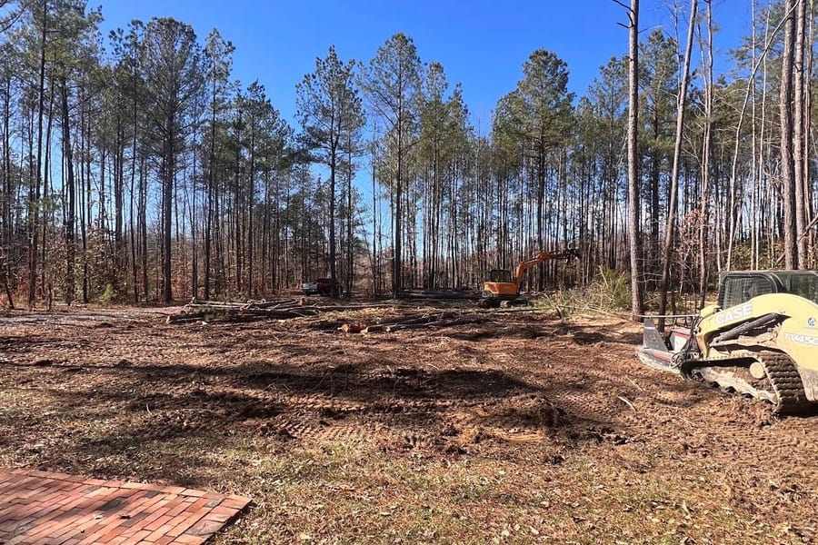 Forestry mulching in progress on a 4-acre overgrown lot in Bumpass, VA